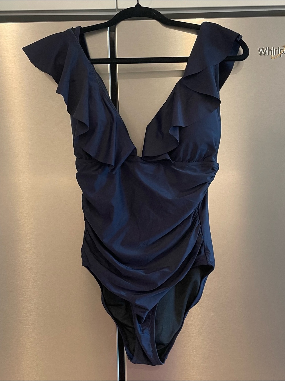 J. Crew Navy Ruffle One-Piece Swimsuit size 10